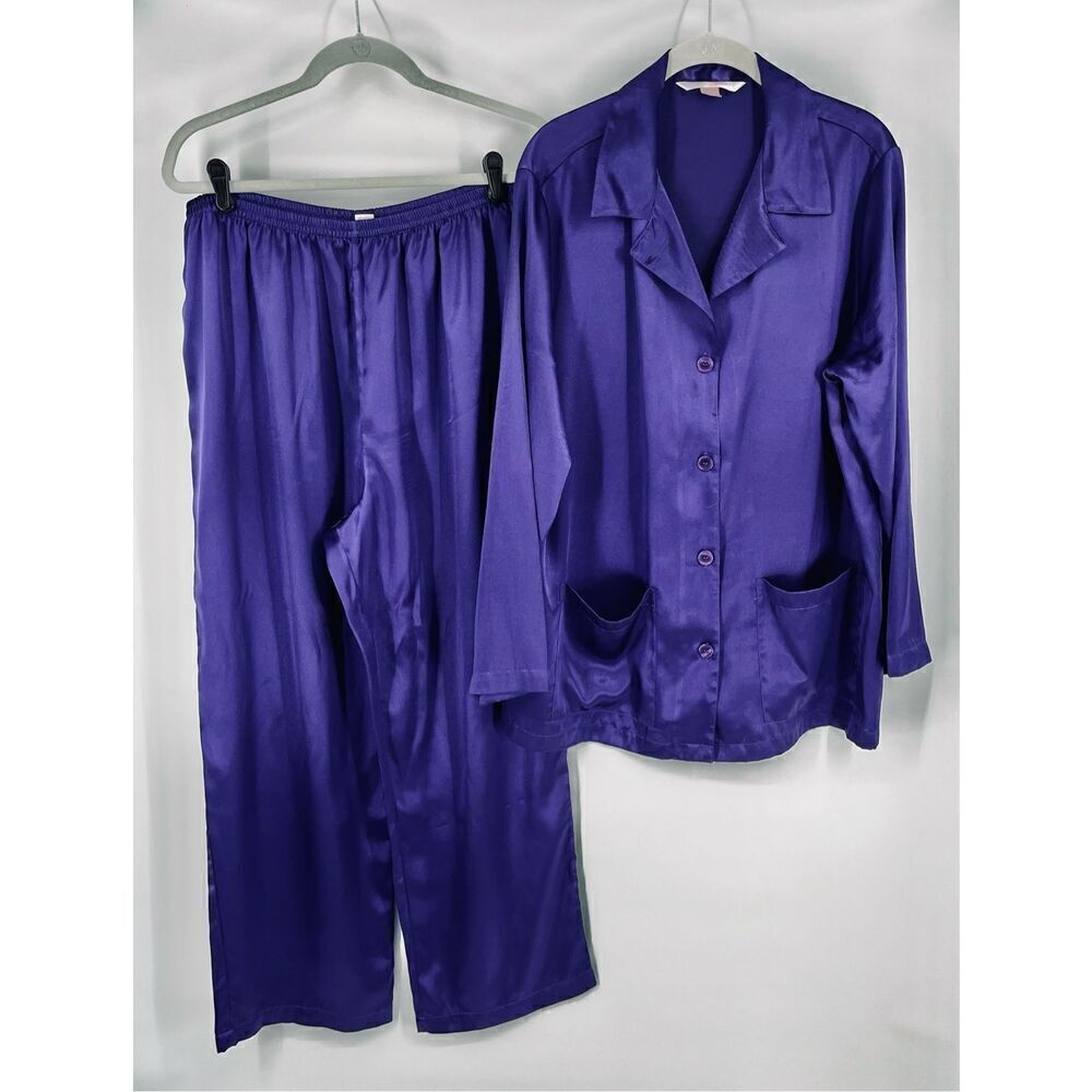 Victoria's Secret Long Sleeve Button Top & Long Pants Rich Purple Size Large Set
